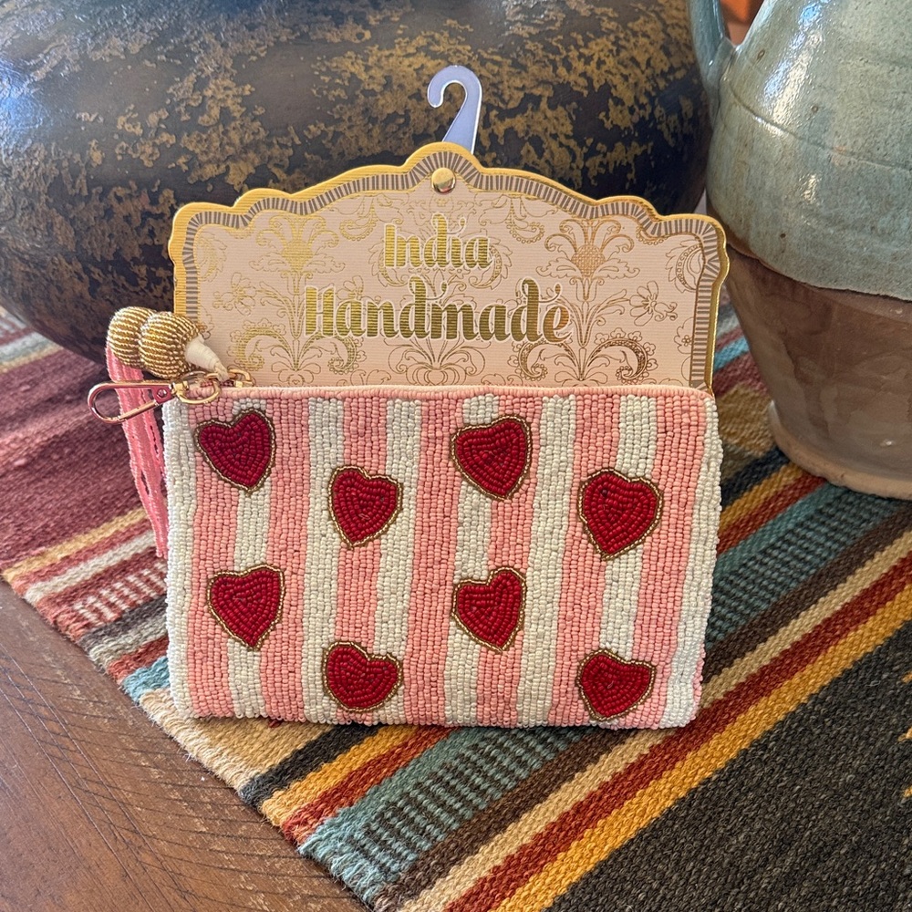 Handmade Heart Pattern Clutch in Pink and Red